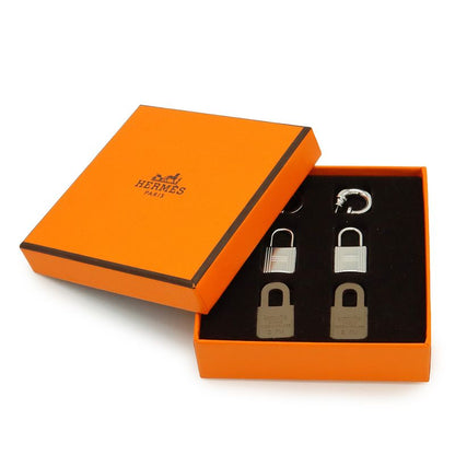 Hermes Auchelie Earrings Cadenas Hoop Earrings Metal Leather Silver Etoupe