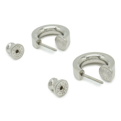 Hermes Auchelie Earrings Cadenas Hoop Earrings Metal Leather Silver Etoupe