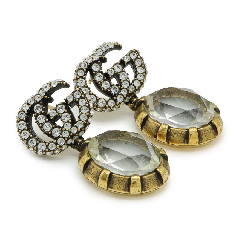 Gucci Crystal Double G Earrings Drop Earrings Swing Earrings GP Stone 629659