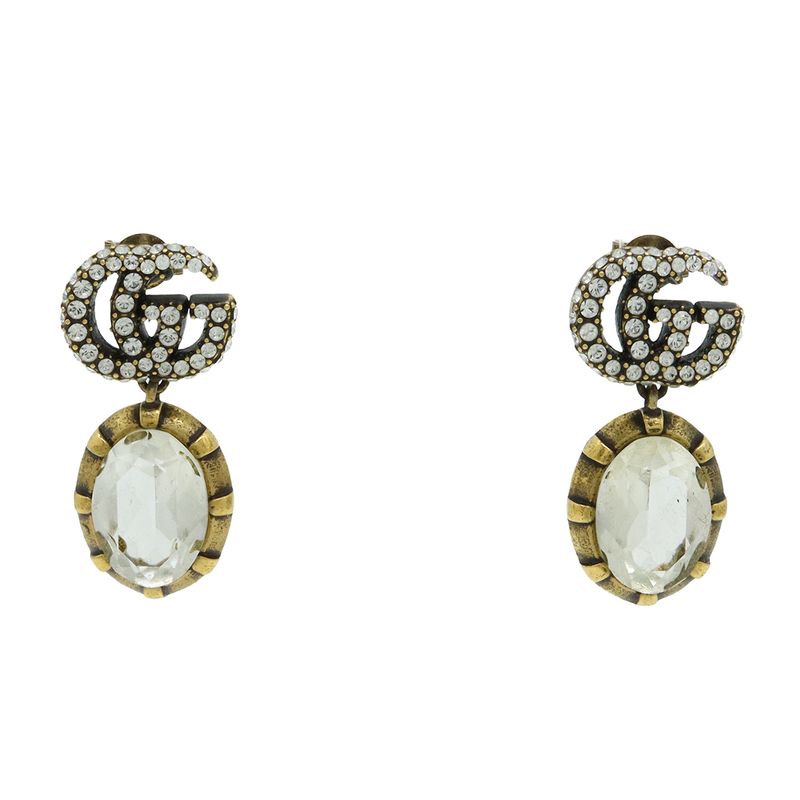 Gucci Crystal Double G Earrings Drop Earrings Swing Earrings GP Stone 629659