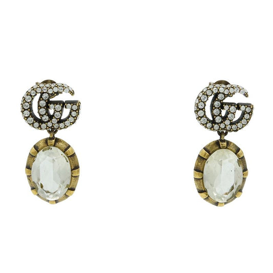 Gucci Crystal Double G Earrings Drop Earrings Swing Earrings GP Stone 629659