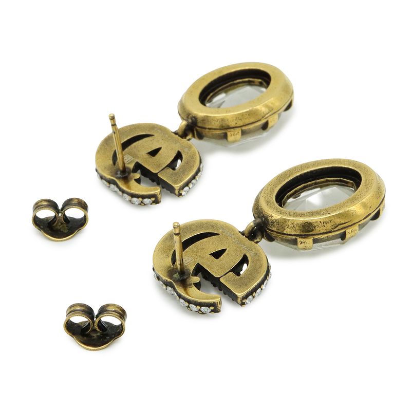 Gucci Crystal Double G Earrings Drop Earrings Swing Earrings GP Stone 629659