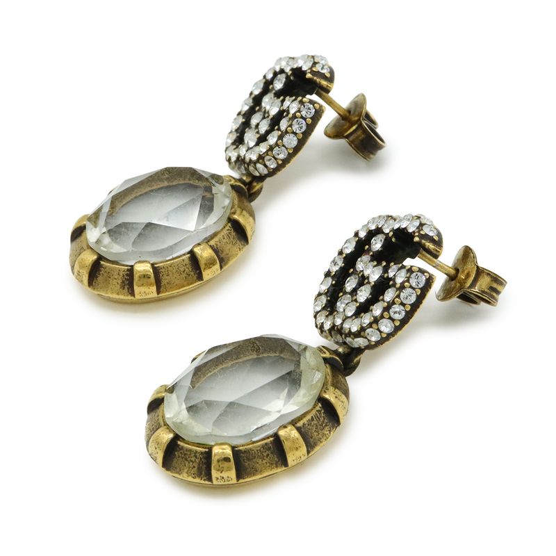 Gucci Crystal Double G Earrings Drop Earrings Swing Earrings GP Stone 629659