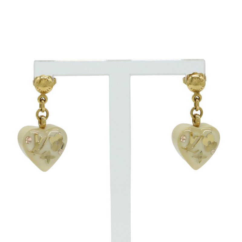 Louis Vuitton Bucheur D'oreil Uncoulusion Earrings Heart Motif GP Resin Clesme