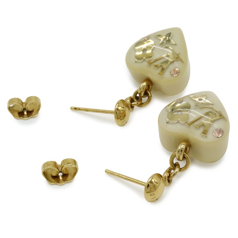 Louis Vuitton Bucheur D'oreil Uncoulusion Earrings Heart Motif GP Resin Clesme