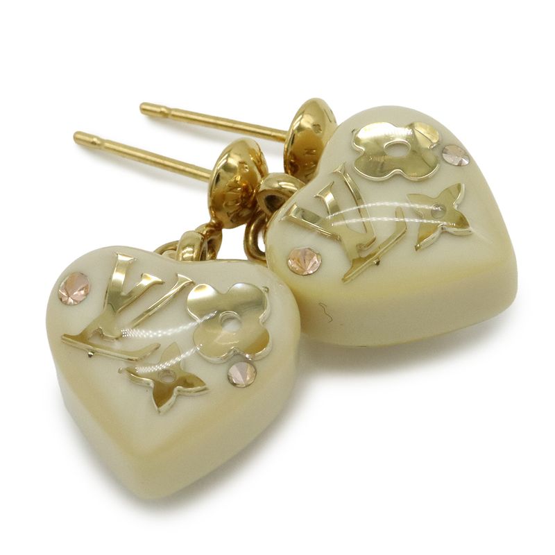 Louis Vuitton Bucheur D'oreil Uncoulusion Earrings Heart Motif GP Resin Clesme
