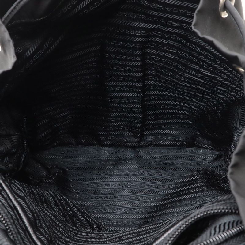 Prada Grommet Triangle Logo Backpack Sac Perforated Nylon Leather Nero Black