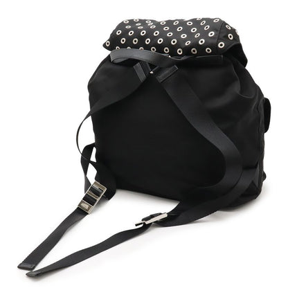 Prada Grommet Triangle Logo Backpack Sac Perforated Nylon Leather Nero Black