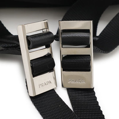 Prada Grommet Triangle Logo Backpack Sac Perforated Nylon Leather Nero Black