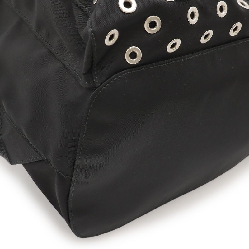 Prada Grommet Triangle Logo Backpack Sac Perforated Nylon Leather Nero Black