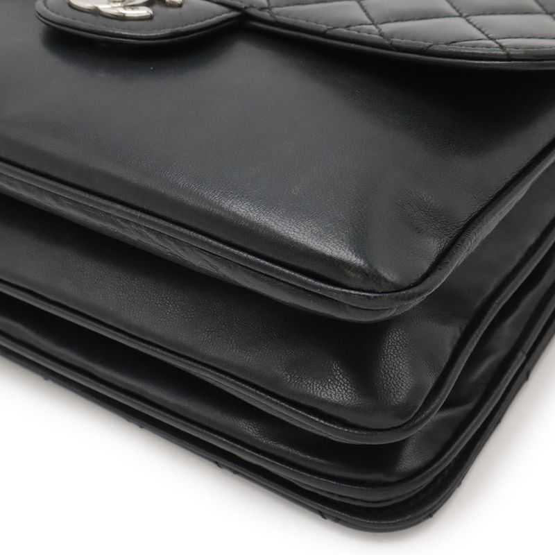 Chanel Matelasse Coco Mark Chain Shoulder Bag Flap Bag Lambskin Leather Black