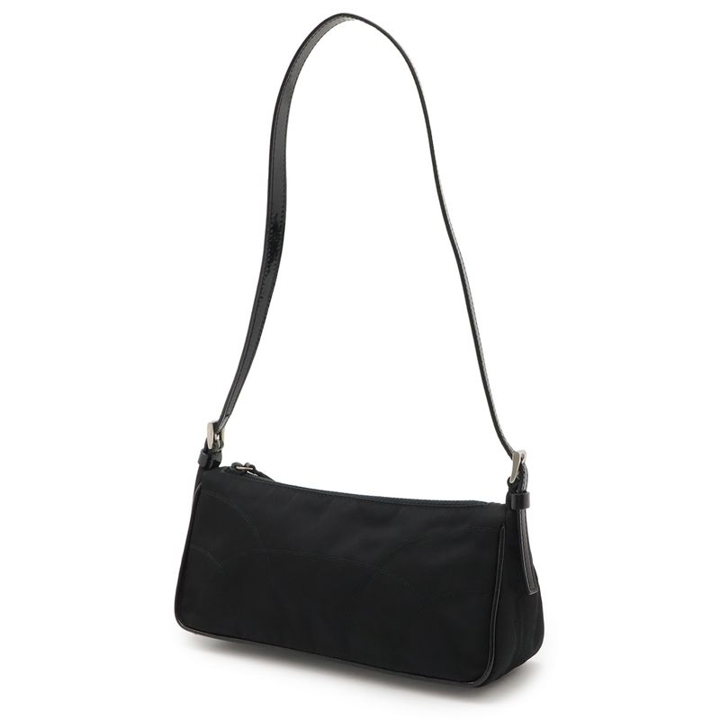 Prada Triangle Logo Accessory Pouch Handbag Party Bag Nylon Patent Leather Nero