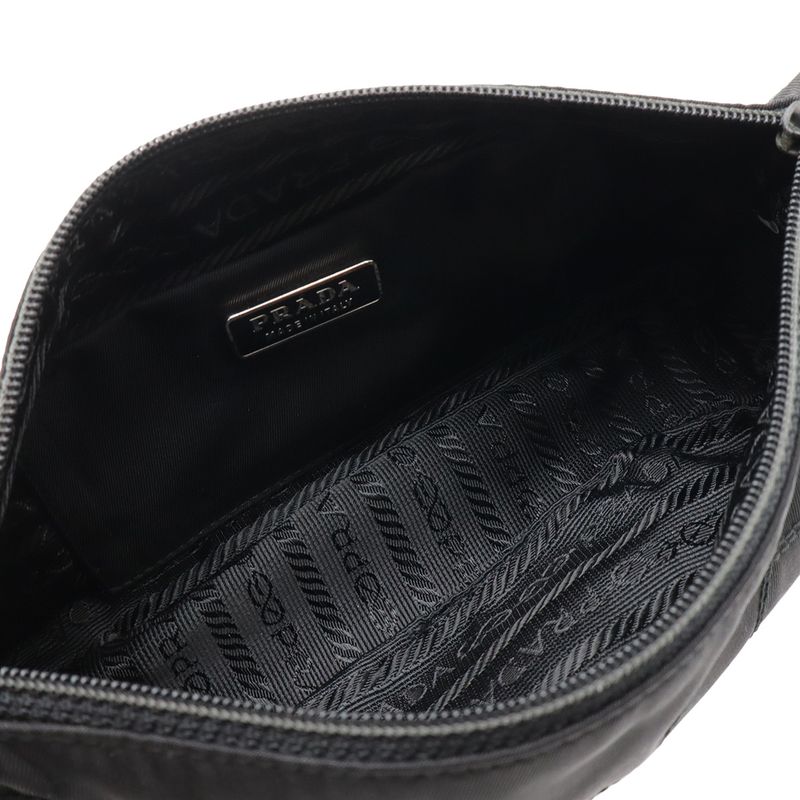 Prada Triangle Logo Accessory Pouch Handbag Party Bag Nylon Patent Leather Nero
