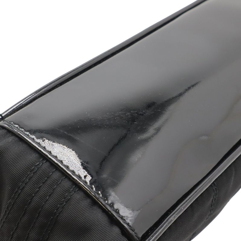Prada Triangle Logo Accessory Pouch Handbag Party Bag Nylon Patent Leather Nero