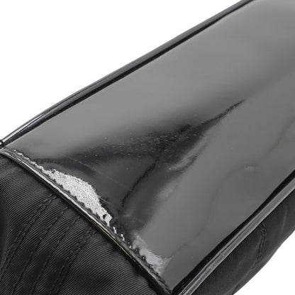 Prada Triangle Logo Accessory Pouch Handbag Party Bag Nylon Patent Leather Nero