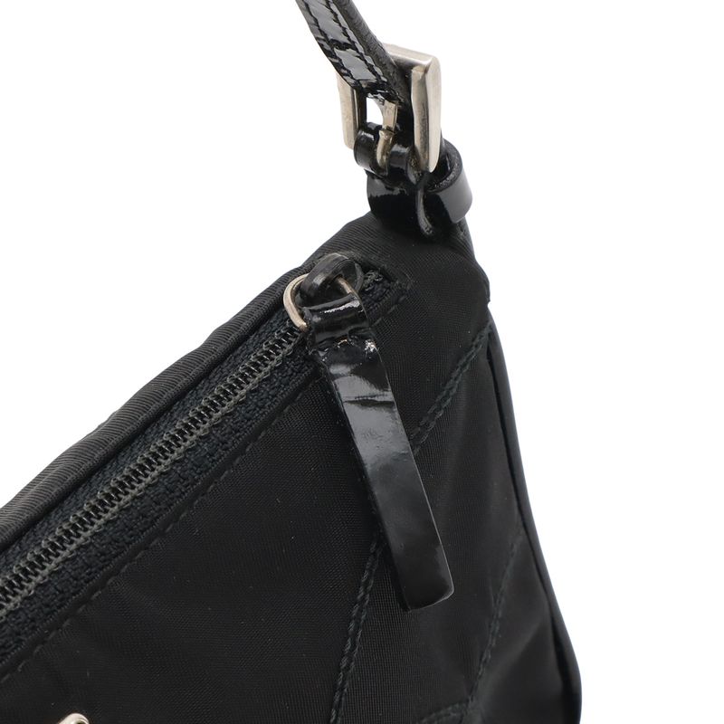Prada Triangle Logo Accessory Pouch Handbag Party Bag Nylon Patent Leather Nero