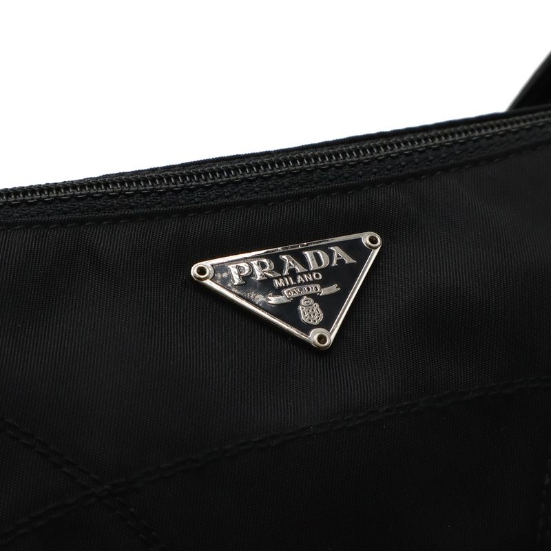 Prada Triangle Logo Accessory Pouch Handbag Party Bag Nylon Patent Leather Nero