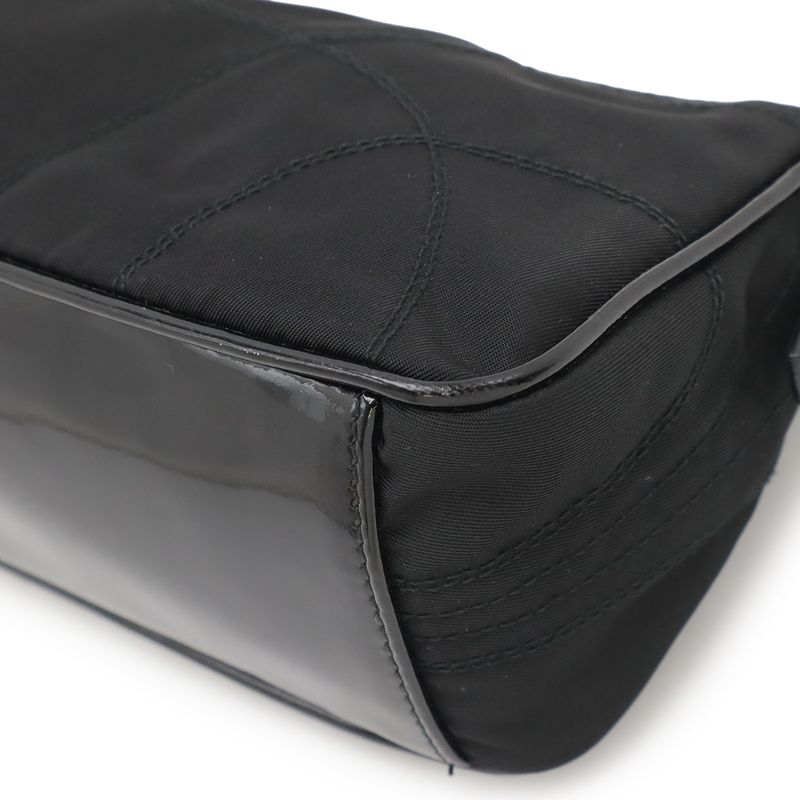 Prada Triangle Logo Accessory Pouch Handbag Party Bag Nylon Patent Leather Nero
