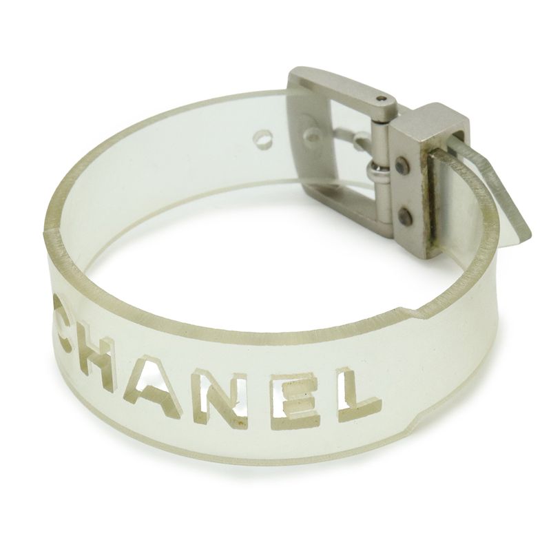 Chanel Rubber Bracelet Band Logo Clear Silver Hardware 99 S