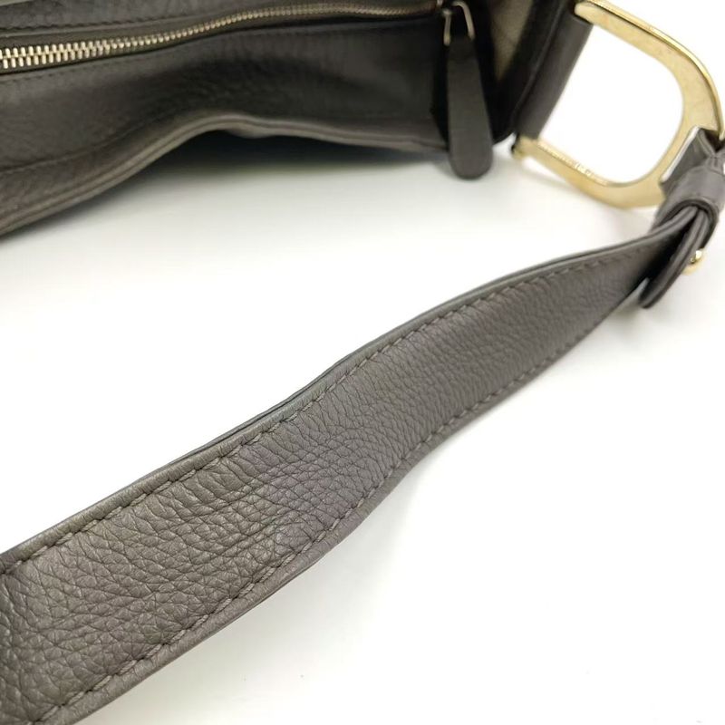 Gucci Greenwich Leather Gray One Shoulder Bag Gold 268749