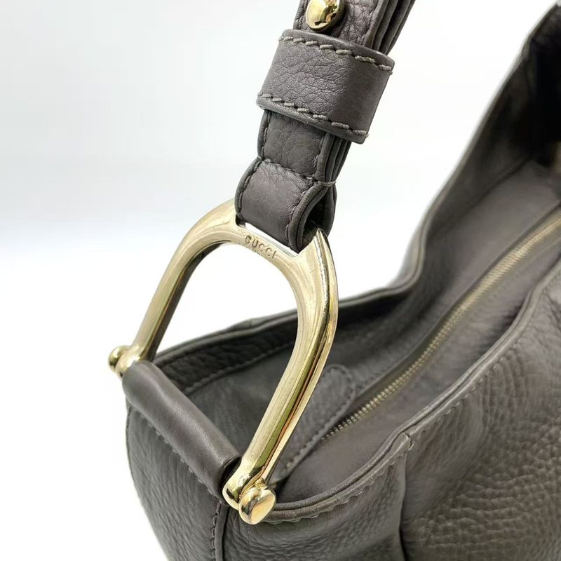 Gucci Greenwich Leather Gray One Shoulder Bag Gold 268749