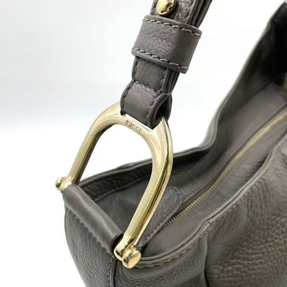 Gucci Greenwich Leather Gray One Shoulder Bag Gold 268749