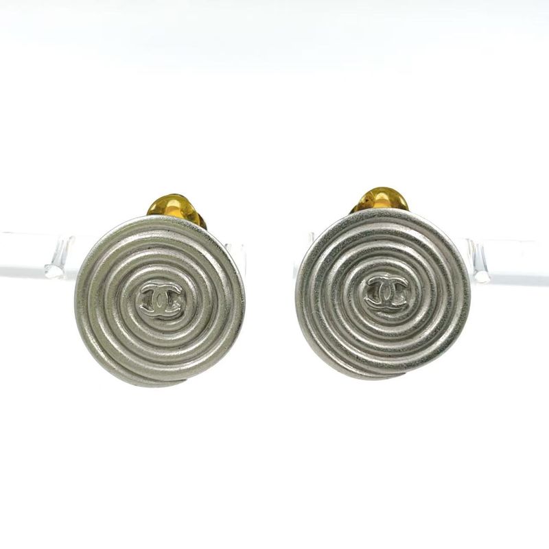 Chanel Coco Mark Metal Silver Earrings