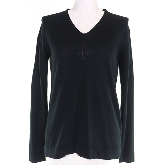 Excellent Condition Hermes Cotton Silk H Logo V-Neck Long Sleeve Knit Sweater