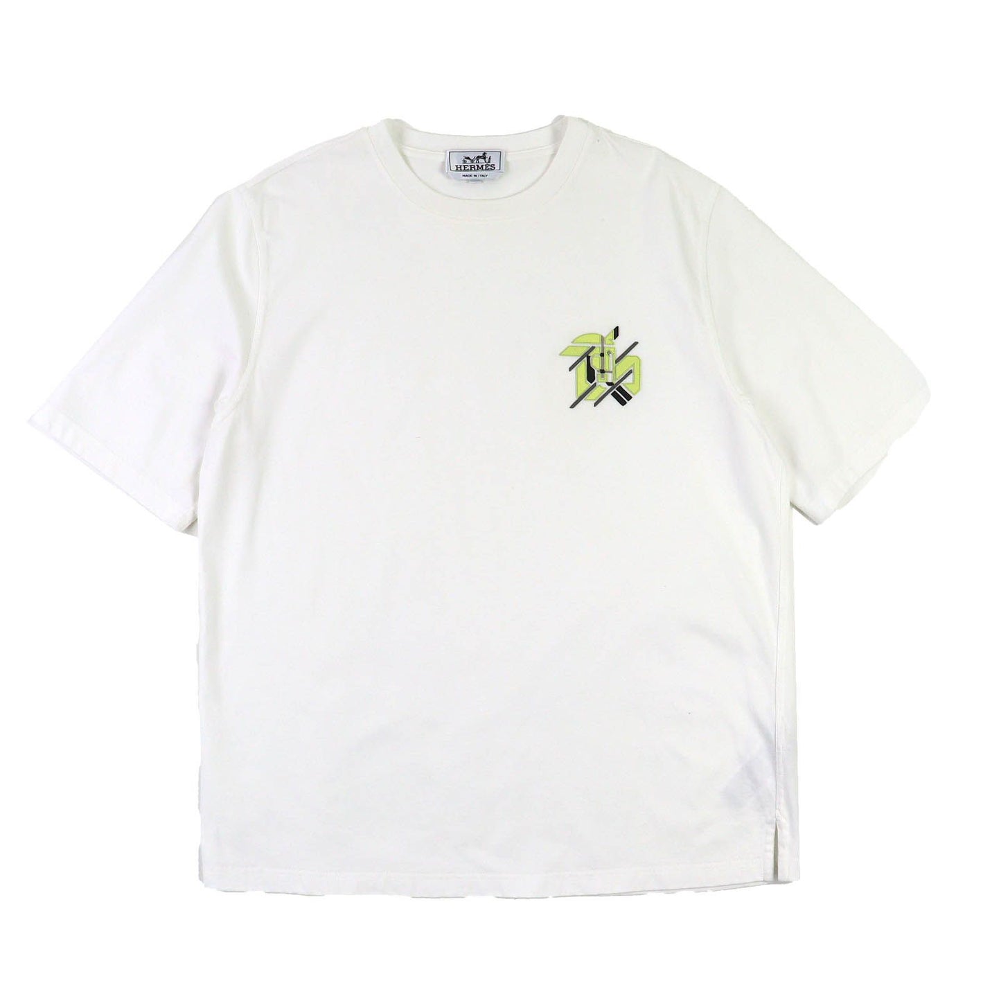 Excellent Condition Hermes 23ss 31-5766 100% Cotton Leather Patch Crew Neck