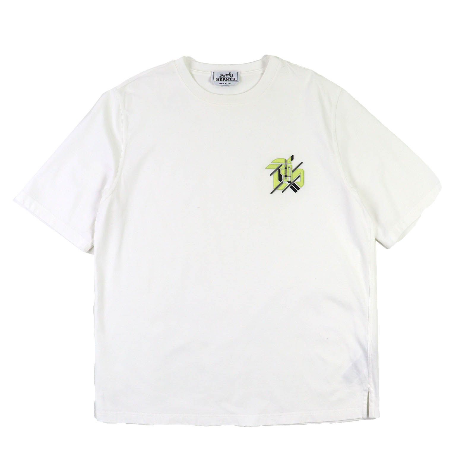 Excellent Condition Hermes 23ss 31-5766 100% Cotton Leather Patch Crew Neck