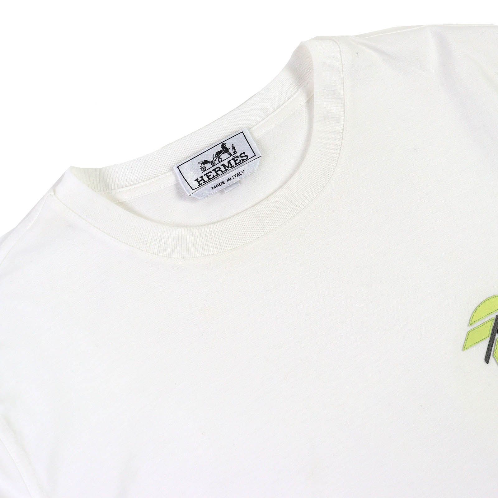 Excellent Condition Hermes 23ss 31-5766 100% Cotton Leather Patch Crew Neck