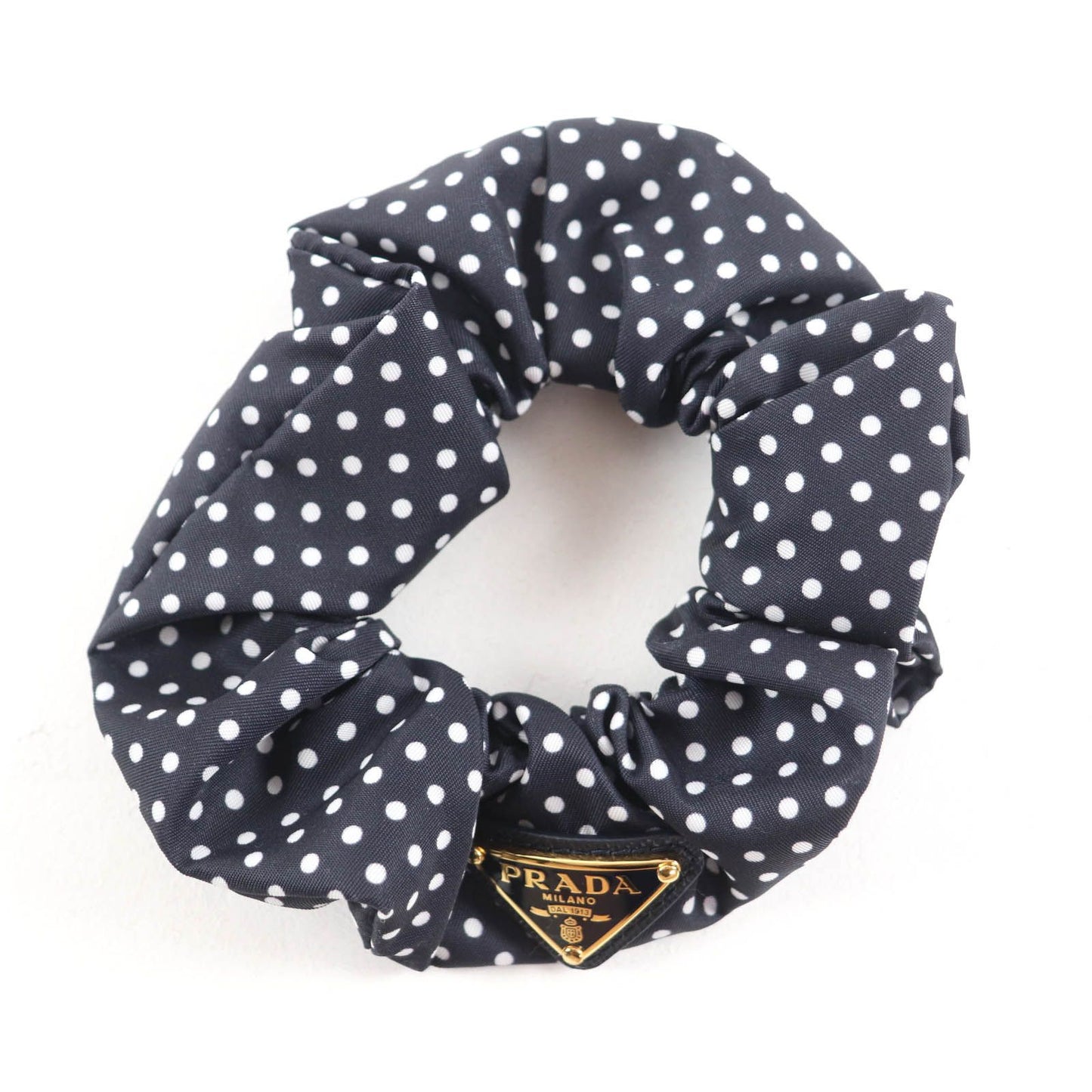 Excellent Condition Prada 1if015 Scrunchie Black Dot Triangle Logo