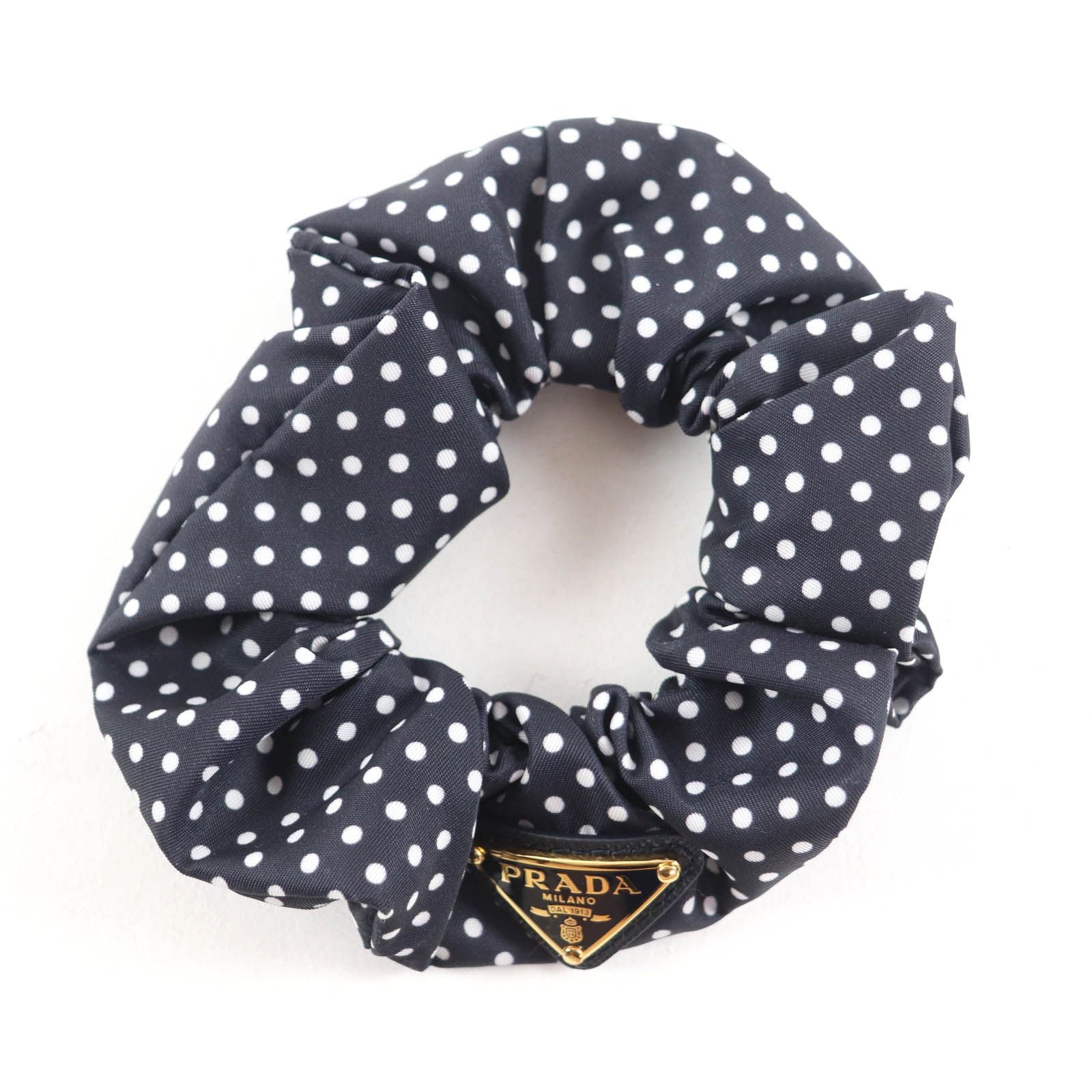 Excellent Condition Prada 1if015 Scrunchie Black Dot Triangle Logo