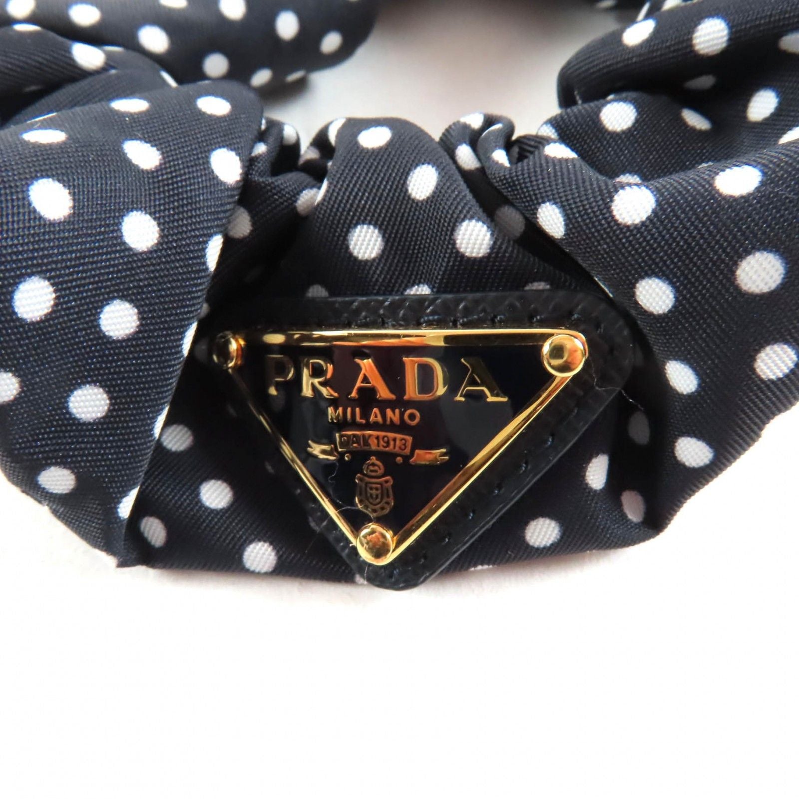 Excellent Condition Prada 1if015 Scrunchie Black Dot Triangle Logo