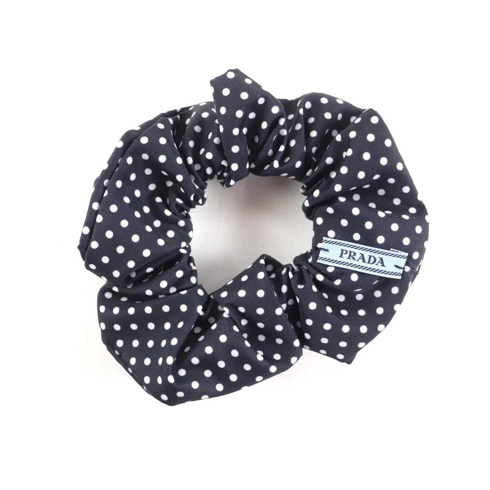 Excellent Condition Prada 1if015 Scrunchie Black Dot Triangle Logo