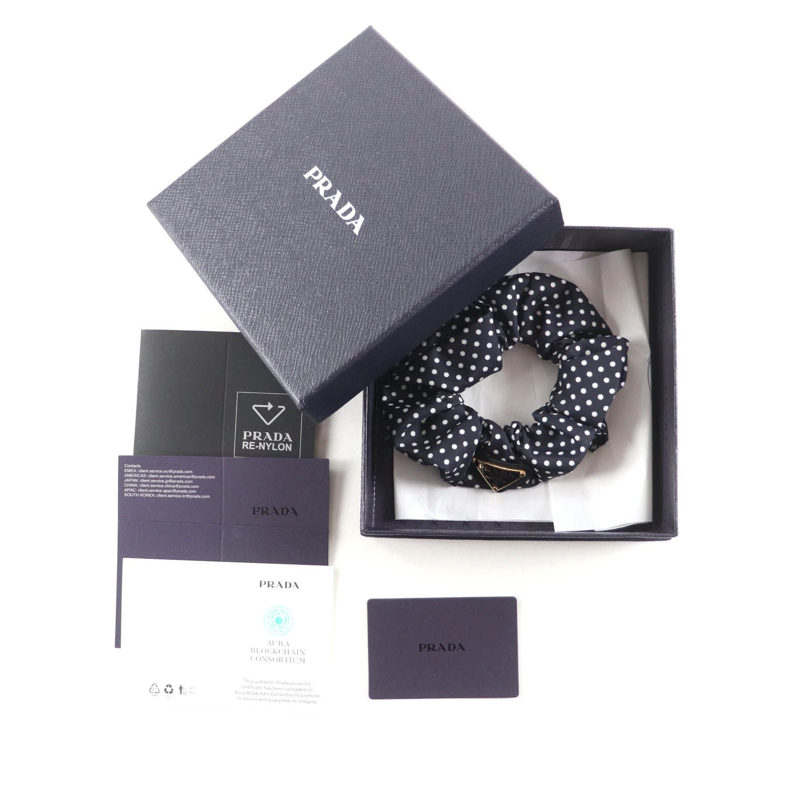 Excellent Condition Prada 1if015 Scrunchie Black Dot Triangle Logo