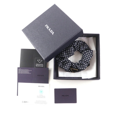 Excellent Condition Prada 1if015 Scrunchie Black Dot Triangle Logo
