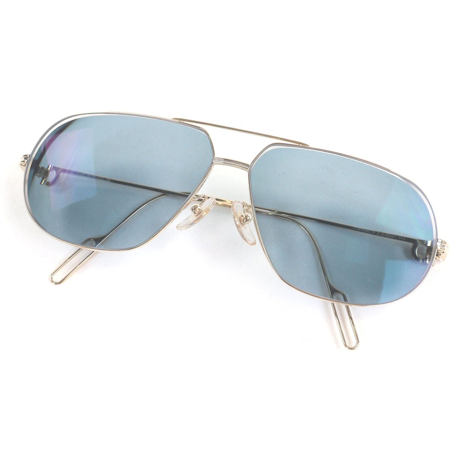 Excellent Condition Cartier Ct0111s 2c Two Bridge Sunglass Es Gold Blue