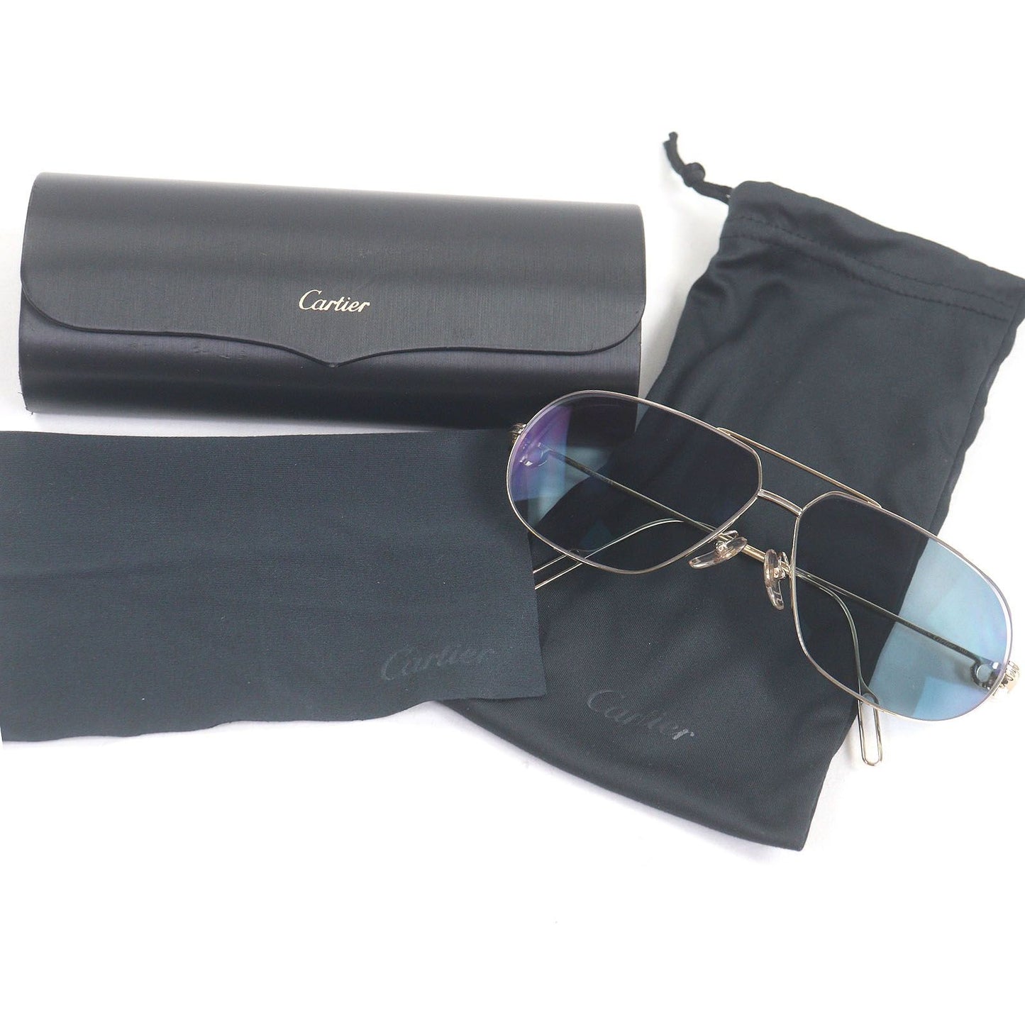 Excellent Condition Cartier Ct0111s 2c Two Bridge Sunglass Es Gold Blue