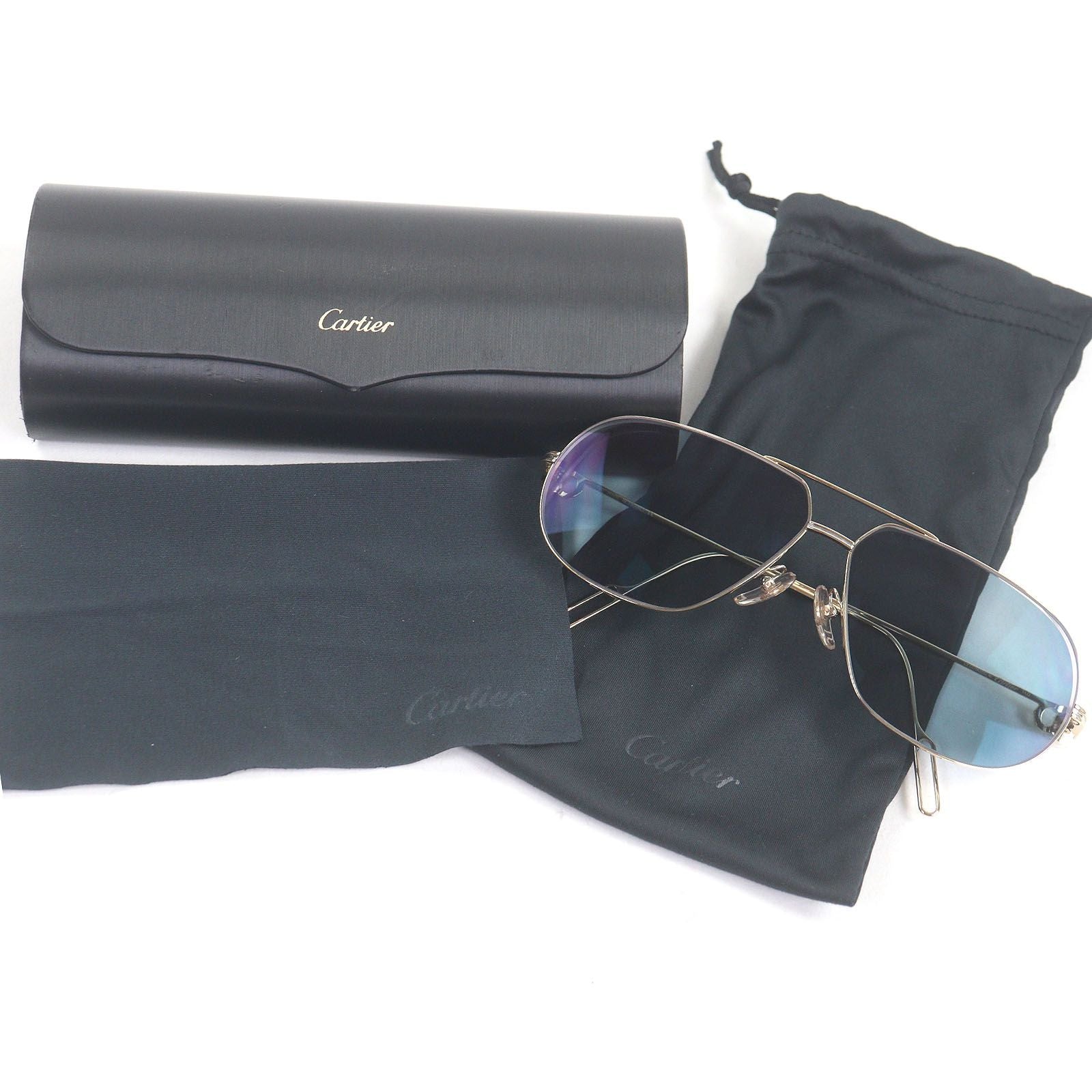 Excellent Condition Cartier Ct0111s 2c Two Bridge Sunglass Es Gold Blue