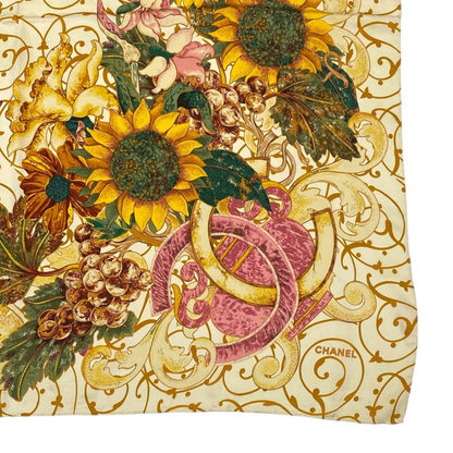 Chanel Scarf Large Silk Floral Pattern Here Mark Logo Multicolor
