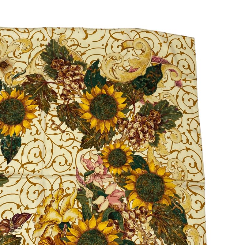 Chanel Scarf Large Silk Floral Pattern Here Mark Logo Multicolor