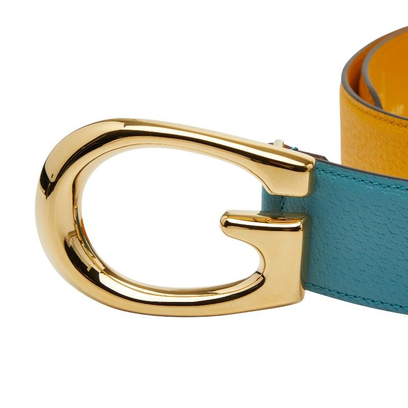 Gucci G Buckle Belt Size 95 and 38 709954 Yellow Blue Bicolor Leather Men's