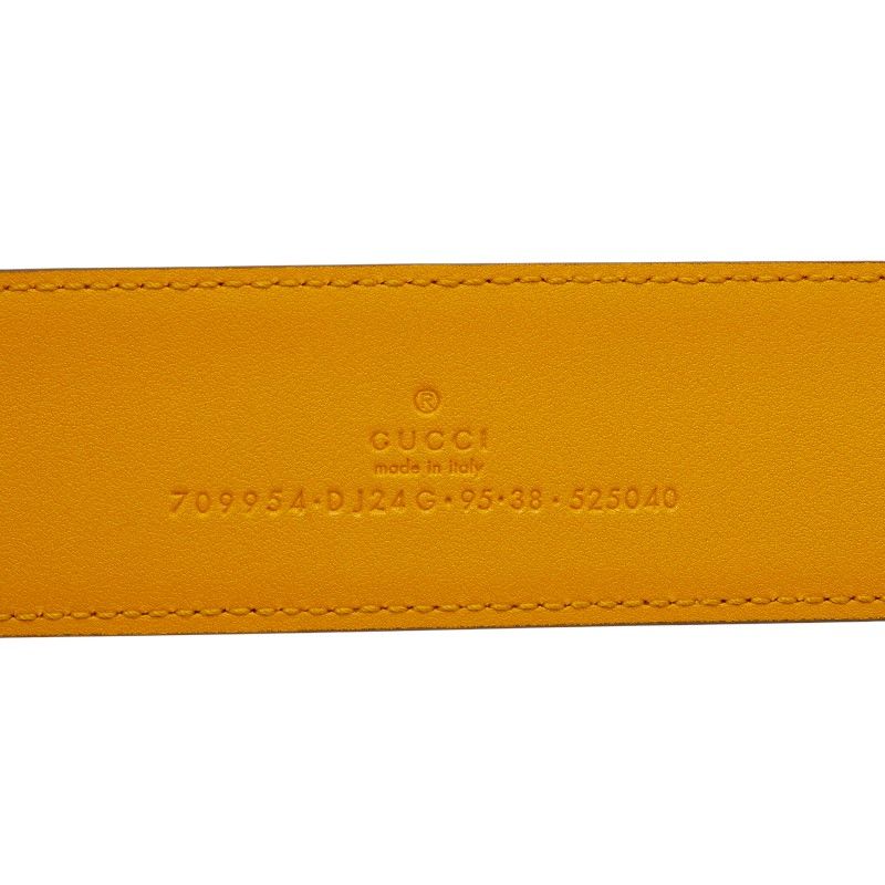 Gucci G Buckle Belt Size 95 and 38 709954 Yellow Blue Bicolor Leather Men's