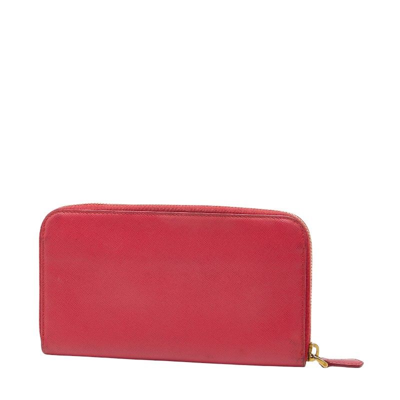 Prada Logo Round Zipper Long Wallet 1ml506 Pink Saffiano Leather Women Prada