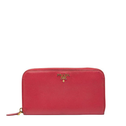 Prada Logo Round Zipper Long Wallet 1ml506 Pink Saffiano Leather Women Prada
