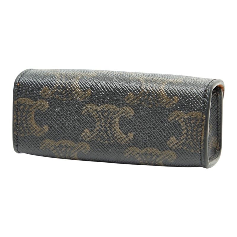 Celine Triomphe Lip Case Black Brown PVC Leather Women's Celine