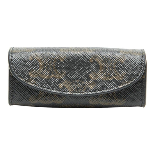 Celine Triomphe Lip Case Black Brown PVC Leather Women's Celine