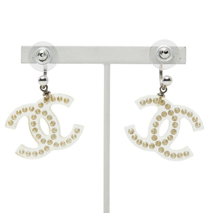 Chanel Coco Mark Rhinestone Clear Silver Plastic Metal Women's Chanel