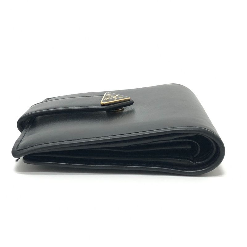 Prada Bifold Wallet with Triangular Plate 1mv204 Leather Black